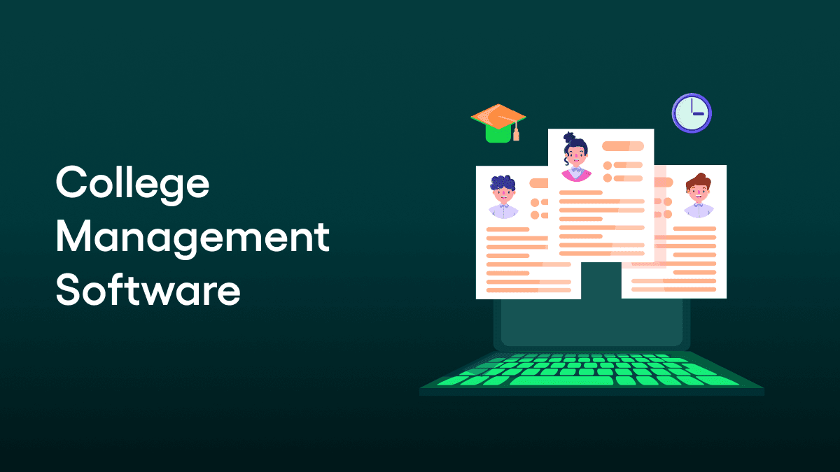 College Management Software — illustration of student records on a laptop screen