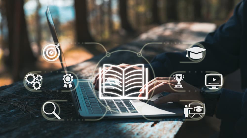 Collage representing the digitization of education and technology-enabled learning